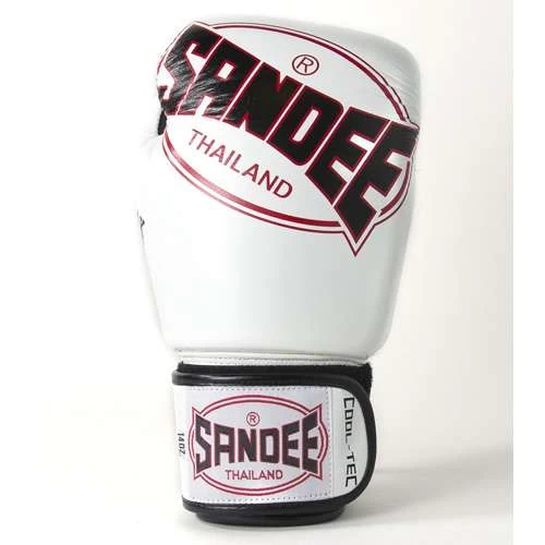 Sandee Cool-Tec Leather Sparring Glove – White/Black/Red - Image 3