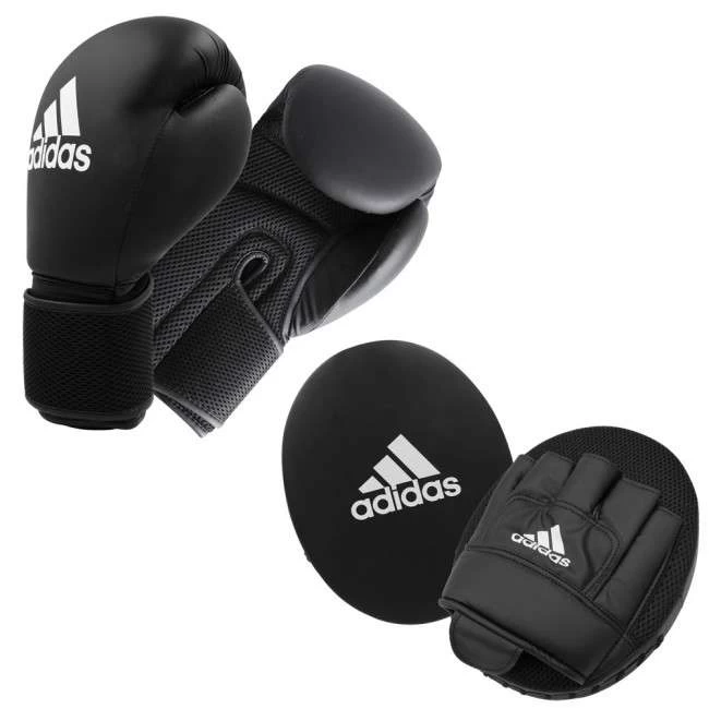 Adidas Adult Glove & Pad Boxing Kit – Black/White