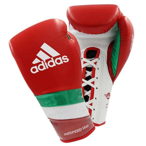 Adidas AdiSpeed Lace Up Boxing Gloves – Red/White/Green