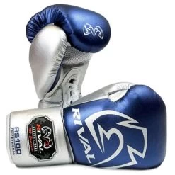 Rival RS100 Professional Lace-Up Sparring Glove – Blue/Silver