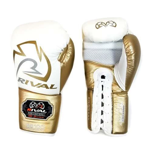 Rival RS100 Professional Lace-Up Sparring Glove – White/Gold - Image 7