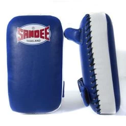 Sandee Small Extra Thick Synthetic Leather Flat Thai Kick Pads – Blue/White